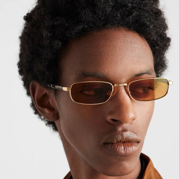 Prada PRB54S 5AK50P Sunglasses Gold Rectangle Frame, Dark Honey Lenses - Picture 3 of 10